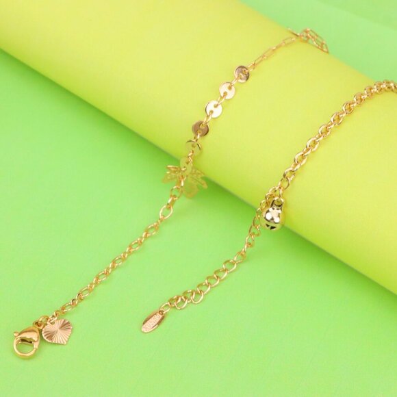 "Rose Gold Anklet with Leaf & Butterfly Charms, XPAL1163 - Picture 1 of 12